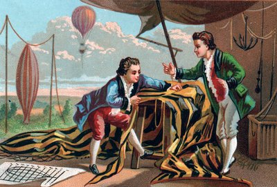 Joseph (1740-1810) ed Etienne (1745-1799) de Montgolfier (fratelli) inventarono gli aerostati nel 1783. Cromolitografia della fine del XIX secolo. da Unknown artist