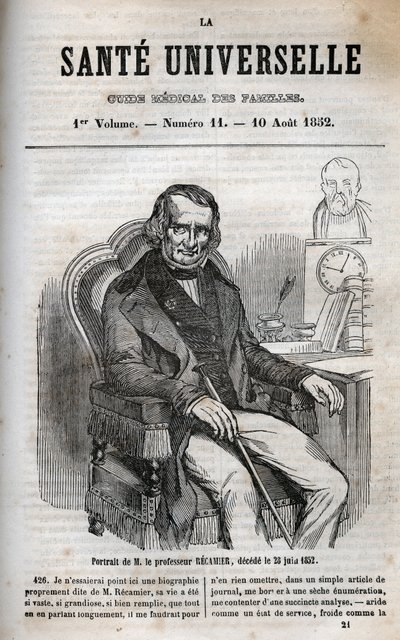 Joseph Claude Anthelme Recamier (1774-1852), chirurgo francese - incisione in "La Sante Universelle - Guida Medica delle Famiglie" 1852 da Unknown artist