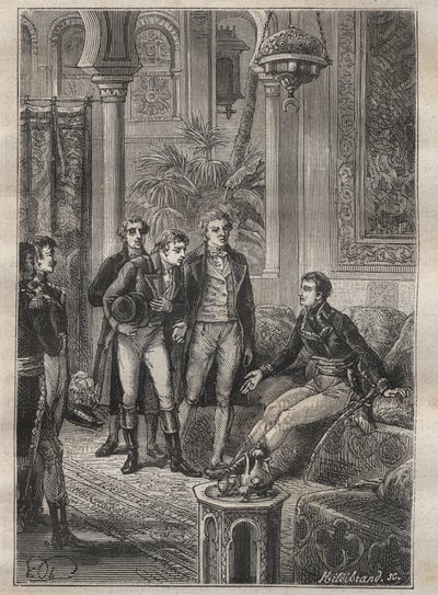 Viaggio (1798) di Frederic Conrad (Konrad) Hornemann (1772-1801) a Fezzan (Libia): Hornemann è accolto da Bonaparte al Cairo (Egitto) - illustrazione da "I grandi marinai del XVIII secolo" da Unknown artist