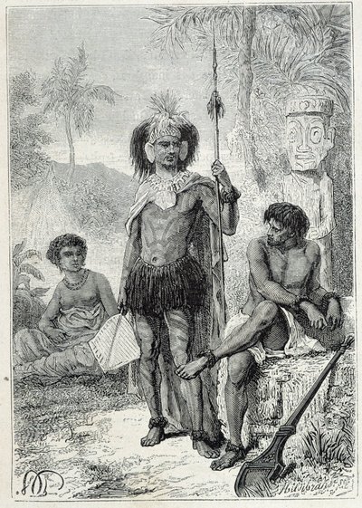 Viaggio del Capitano James Cook (1728-1779): indigeni delle Isole Marchesi - illustrazione tratta da "I grandi marinai del XVIII secolo" da Unknown artist