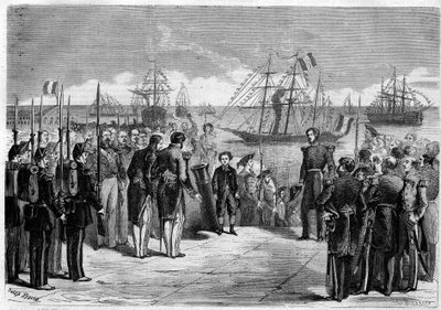 Viaggio di Sua Maestà il Principe Imperiale Napoleone Eugenio Luigi Giovanni Giuseppe Bonaparte (1856-1879), figlio di Napoleone III, a Cherbourg, Francia: il principe a bordo dello yacht 