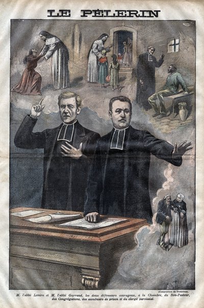 Jules Auguste Lemire (1853-1928) e Hippolyte Gayraud (1856-1911), ecclesiastici e politici francesi, deputati - incisione in 