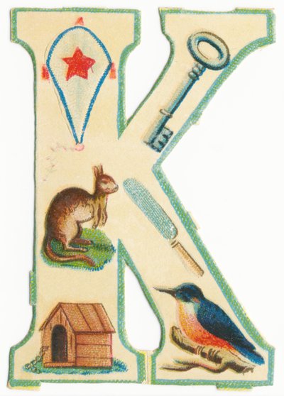 K: aquilone, chiave, canguro, coltello, canile, martin pescatore da Unknown artist