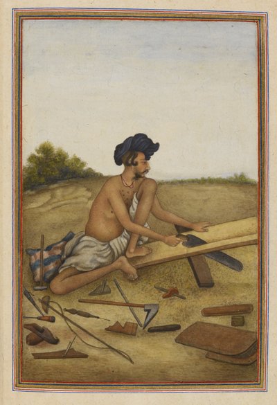 Khati o Tarkhan, casta dei falegnami del Panjab. Uomo che sega una tavola. da Unknown artist