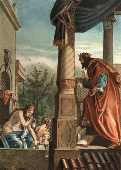 Re Davide e Betsabea, la sua futura moglie nel bagno, in "El Culto de la Hermosura" di Juan Justo Huguet, Molinas Hermanos editores da Unknown artist