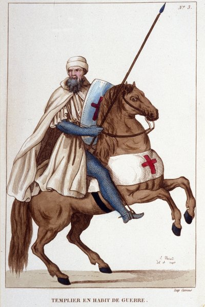 Cavaliere templare in abito da guerra del XIV secolo, incisione del 1830 da Unknown artist