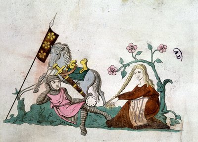 Cavaliere e Gentildonna - riproduzione da un "Salterio Latino" del 14° secolo da Unknown artist