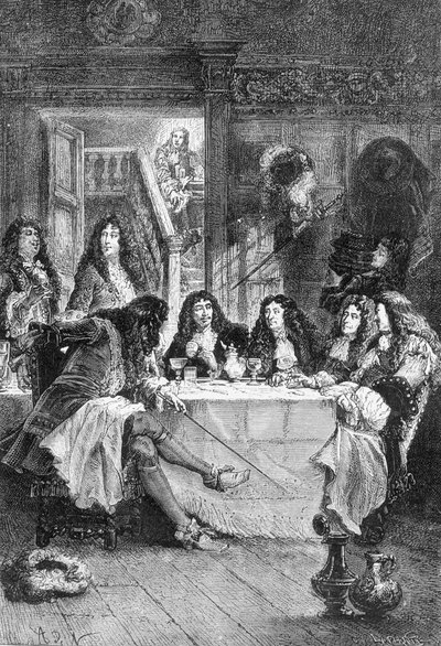 La Fontaine, Boileau, Molière e Racine che cenano al cabaret - in “Storia di Francia dai tempi più remoti fino al 1789” di M. Guizot da Unknown artist