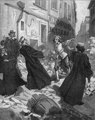 La Fronda (27 agosto 1648) - barricate a Parigi: un ragazzo rotore minaccia il presidente del Parlamento, Mathieu Molé (1584-1656). Incisione del XIX secolo. In 