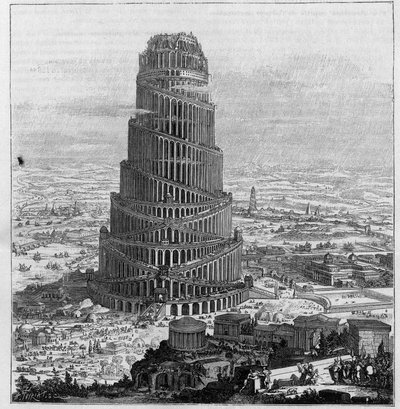 La Torre di Babele, secondo il Padre Kircher - (Incisione ridotta di "Turris Babel") da Unknown artist