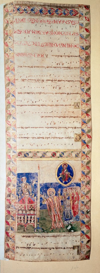 La benedizione della fontana (Ms.724/2-Carta2) Manoscritto miniato del XII secolo. Roma, Biblioteca Casanatense da Unknown artist