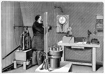 Laboratorio installato al piano terra nel pilastro ovest della Torre Eiffel - incisione da Unknown artist