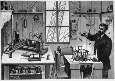 Laboratorio di Gustave Eiffel sulla seconda piattaforma della torre - incisione da Unknown artist
