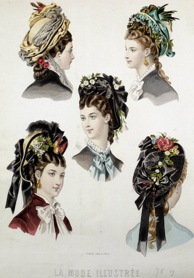 Acconciature femminili - incisione, fine XIX secolo da Unknown artist