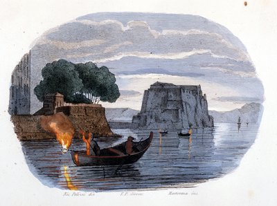 Pesca con il lamparo, una lampada usata per attirare i pesci, nella Baia di Napoli da Unknown artist