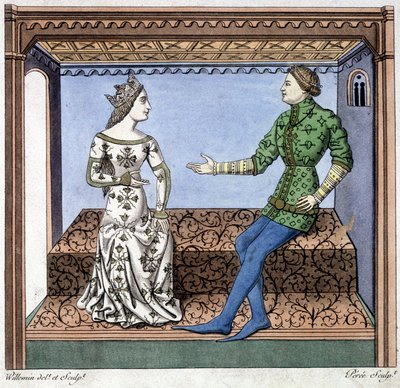Lancillotto e Ginevra in conversazione - estratto da Lancillotto del lago, basato su un documento del 1370 da Unknown artist
