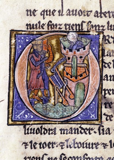 Lancillotto in cima a una torre. Manoscritto: Conquista del Santo Graal, scritto 717 anni dopo la passione del nostro Signore. Biblioteca municipale di Rennes, ms. 255 (Collezione di romanzi della Tavola Rotonda); Parigi da Unknown artist