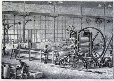 Grande laminatoio per ridurre blocchi di gomma purificata in fogli - in "Le meraviglie dell