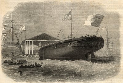 Varo della corvetta portoghese "Sagres" a Limehouse (Londra). Incisione in "The Illustrated London News" del 5 giugno da Unknown artist