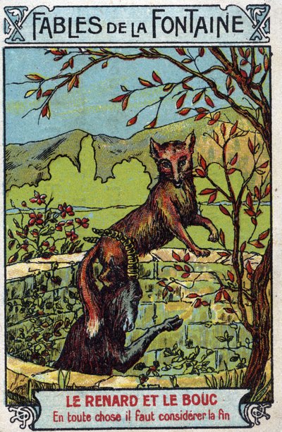 Le Volpe e il Caprone - Favole di Jean de La Fontaine - Cromolitografia della fine del XIX secolo Collezione Privata. da Unknown artist