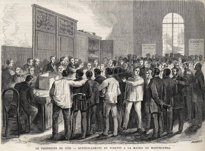 Il Plebiscito del 1870, conteggio del voto al Municipio di Montmartre. da Unknown artist