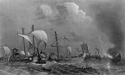 La battaglia di Salamina e la sconfitta di Serse, V secolo. In "Histoire générale de la marine" sotto la direzione di Mr. Van Tenac da Unknown artist