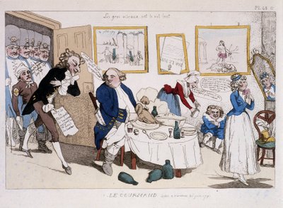 Il goloso (pasto di Luigi XVI e Maria Antonietta durante la fuga a Varennes) - in "Museo della caricatura" da Unknown artist