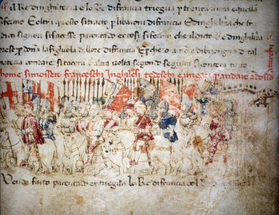Lega di francesi, inglesi, tedeschi e ungheresi contro i turchi nel 1391 - in "Croniche del Sercambi", circa 1400. Archivio Nazionale, Lucca da Unknown artist