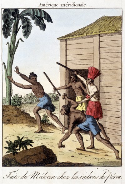 Fuga del dottore tra gli indiani del Perù (Inca) - incisione da Unknown artist