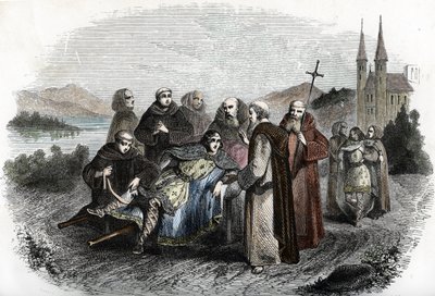 Leggenda degli enervati di Jumieges: i due figli del re merovingio Clodoveo II, puniti per essersi ribellati al padre, sono raccolti dai monaci dell