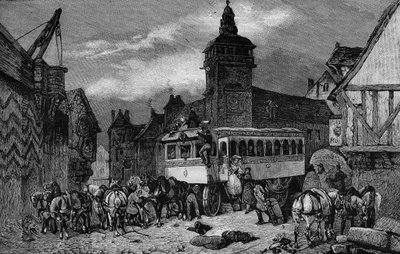 Gli Omnibus di Parigi nel XIX secolo: la carrozza ha 60 posti - incisione del 1892 da Unknown artist