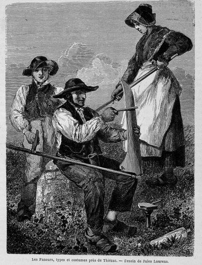 I fienaioli, tipi e costumi vicino a Thiézac, in Alvernia - in "Il giro del mondo" da Unknown artist