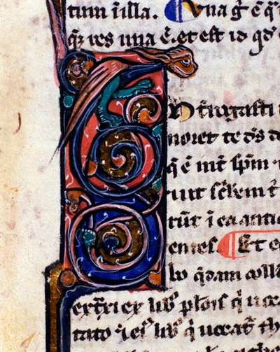 Lettrine decorata di un mostro gotico che ricorda le gargolle (dettaglio) da Unknown artist