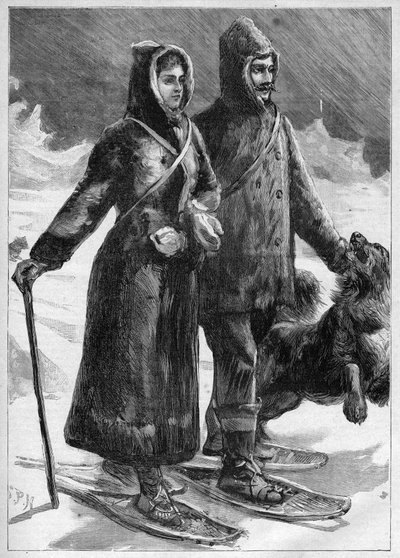 Tenente Robert Edwin Peary (1856-1920) in Groenlandia con sua moglie - incisione in "Le Journal des voyages" del 1894 da Unknown artist