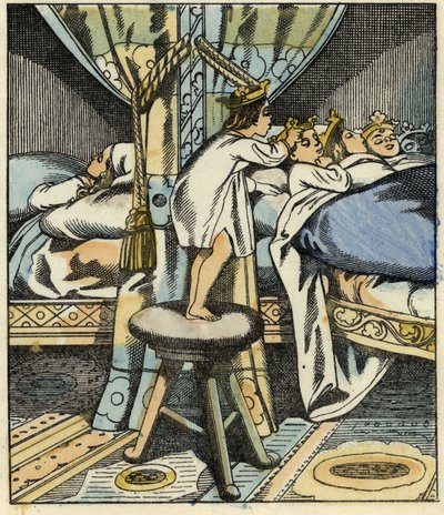 Pollicino mette le corone delle sette figlie dell