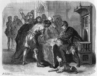 Luigi XI, re di Francia, apprende della morte di Carlo il Temerario il 7 gennaio 1477. Incisione del XIX secolo da Unknown artist