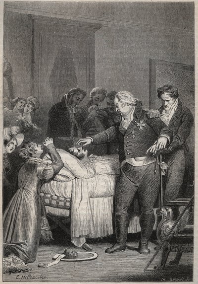 Luigi XVIII al capezzale del Duca di Berry - Gli ultimi momenti del Duca di Berry il 13 febbraio 1820 - incisione in 