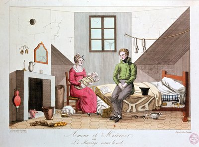 Amore e miseria o matrimonio senza fondamenta, famiglia povera, inizio XIX secolo da Unknown artist