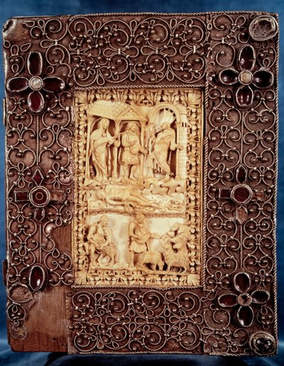 Psalterio di Carlo il Calvo: miniatura in avorio raffigurante Nathan che uccide il bambino, figlio della relazione adulterina del re Davide e Betsabea. 850-875. Parigi, B.N. da Unknown artist