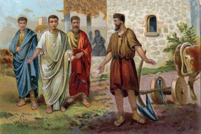 Lucio Quinzio Cincinnato (ca. 520/ca. 430 a.C.), console romano, impegnato in compiti agricoli quando i senatori (Senato dell