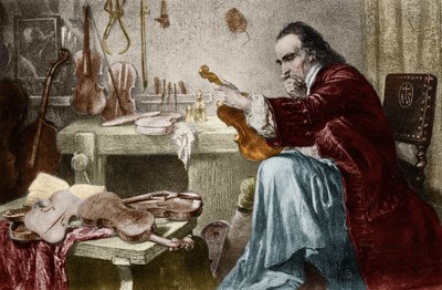 Liutaio Stradivari (Antonio Stradivari) (1644-1737) nella sua bottega. Incisione di Hammann. Liutaio Antonio Stradivari (Stradivarius) al lavoro da Unknown artist