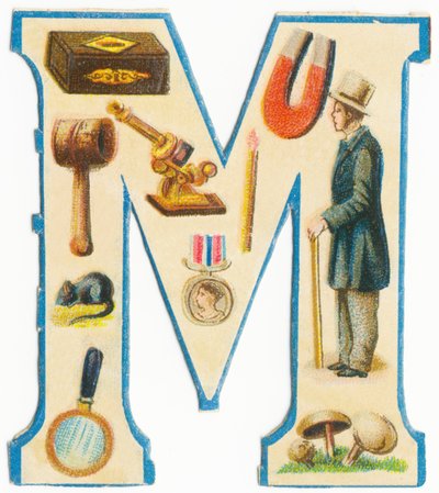 M: fiammiferi, magnete, martello, microscopio, topo, medaglia, uomo, lente d