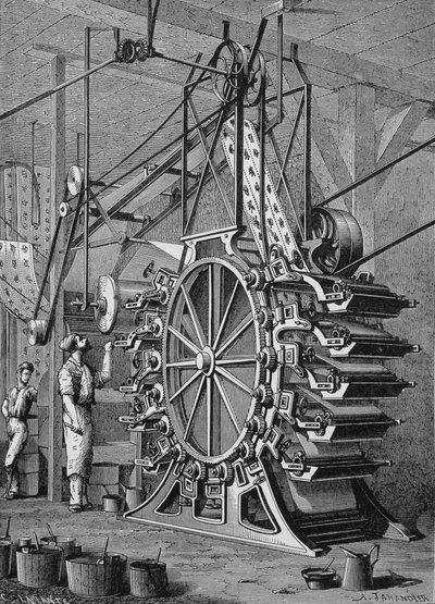 Macchina per stampare carta da parati in 10 colori, incisione del XIX secolo da Unknown artist