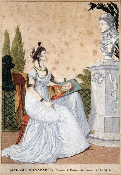 Madame Bonaparte disegna il ritratto del Primo Console Josephine de Beauharnais davanti al busto del marito Napoleone Bonaparte da Unknown artist