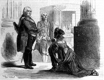 Madame la Contessa di Labedoyere in ginocchio davanti a Luigi XVIII re di Francia da Unknown artist