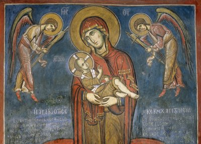 Madonna con Bambino tra gli Arcangeli, affresco (1192), Chiesa di Panayia Tou Araka (Chiesa di Nostra Signora del Pisello) (Lista del Patrimonio Mondiale dell