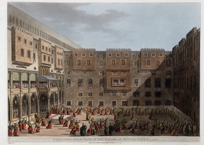Mamelucchi che si esercitano nel cortile del Palazzo Mourad Bey - in "Views in Egypt, Palestine and other parts of the Ottoman Empire" da Unknown artist