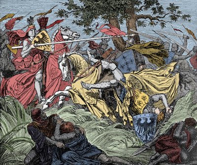 Manfredi ucciso in battaglia - Battaglia di Benevento (26 febbraio 1266): la morte di Manfredi I (di Hohenstaufen) da Unknown artist