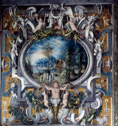 Mantello del camino del tributo a Giulio Cesare nella sala degli eroi romani da Unknown artist