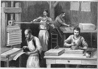 Fabbricazione di carte da gioco con i vecchi metodi. da Unknown artist